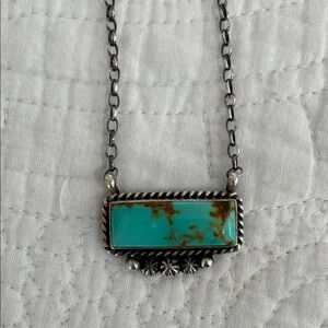 Kingman Turquoise & Sterling Silver Native Artist Bar Necklace